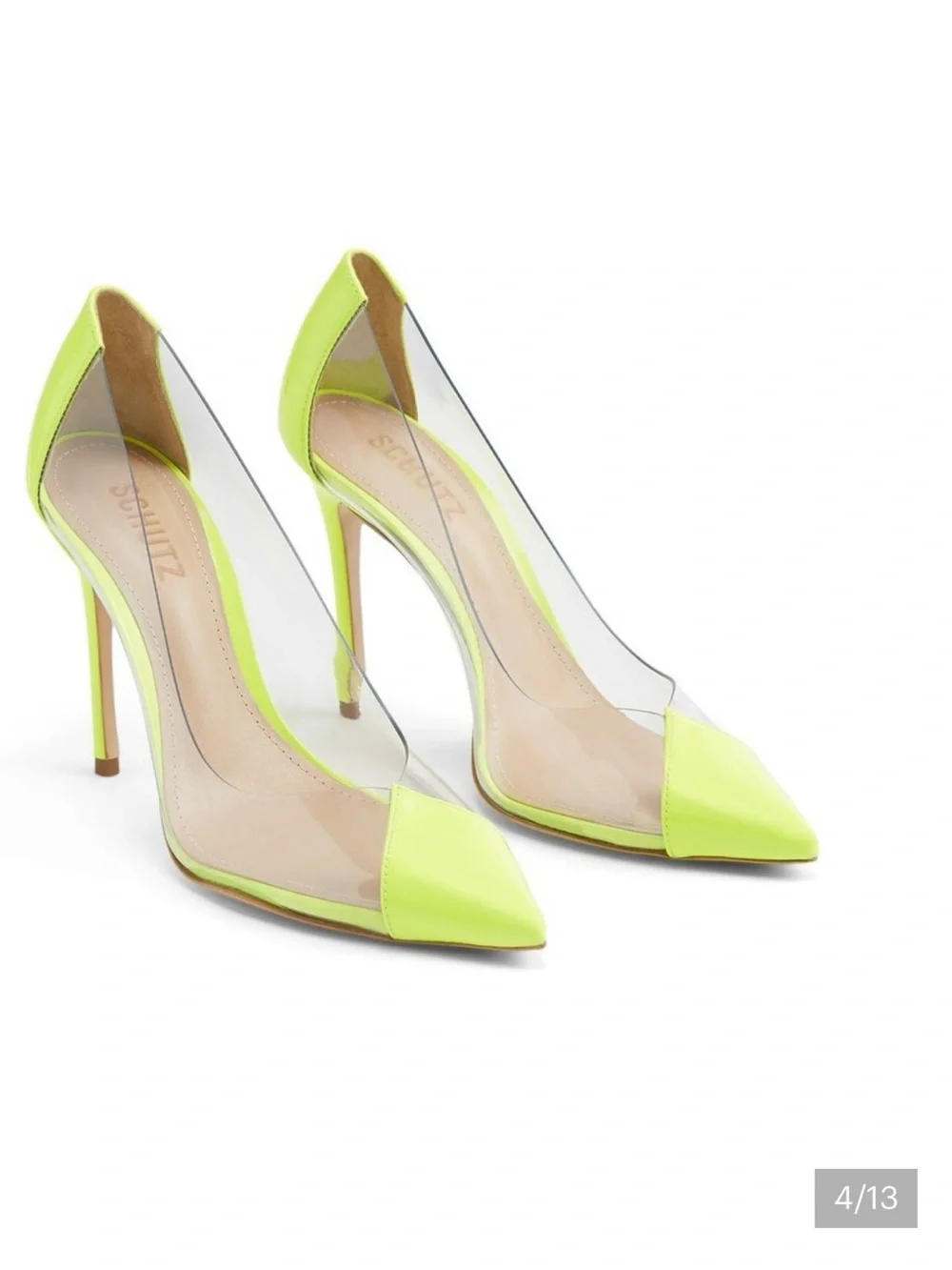 Schutz Clear Panel Neon Yellow Pointed Toe Stiletto Pumps